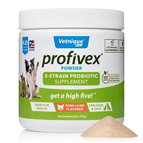 Vetnique Labs Profivex Probiotics 5 Strain Pet Digestive Probiotic Powder for Dog & Cat Supplement