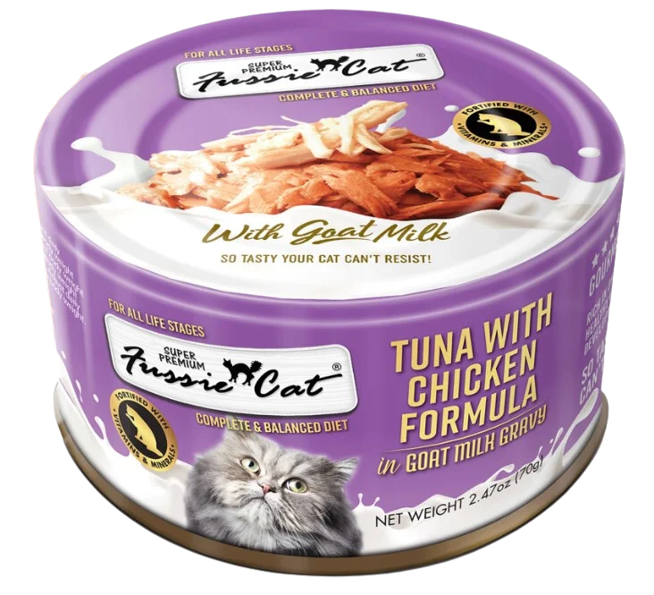 Fussie Cat Wet Cat Food Goat Milk Formula - Tuna & Chicken 2.4oz Can Single