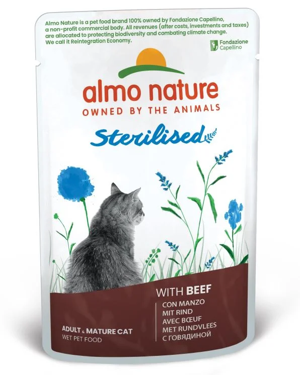 ALMO NATURE HOLISTIC Plic pentru pisici sterilizate, cu vită 70g