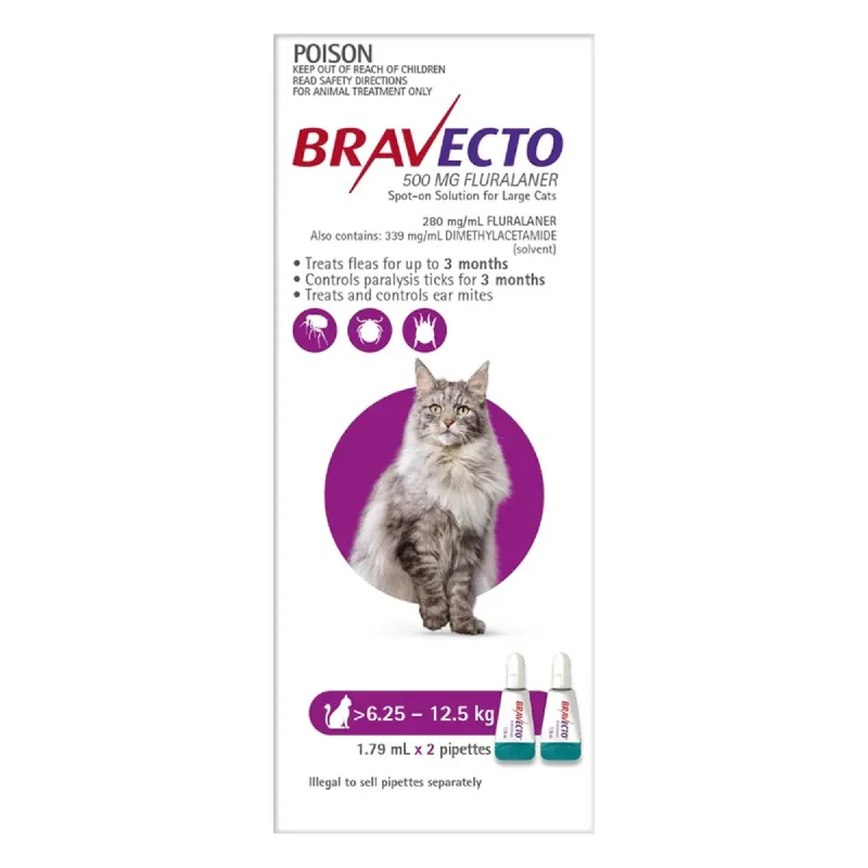 Bravecto Spot On Large Cats 6.25-12.5Kg 2 Pack