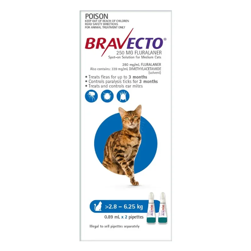 Bravecto Spot On Medium Cats 2.8-6.25Kg 2 Pack