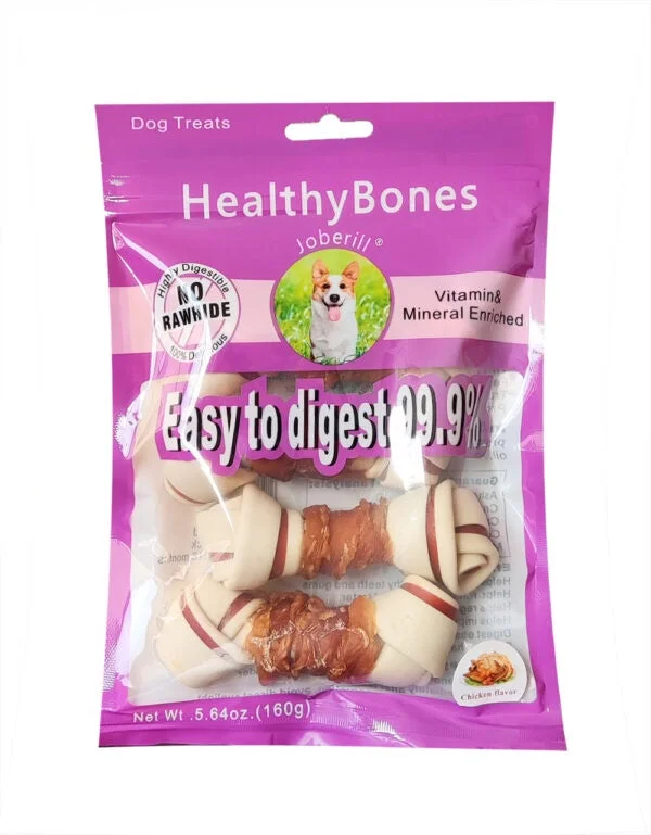 JOBERILL HEALTHY BONES CHICKEN FLAVOR DOUBLE COLOR KNOTTED BONE WRAP CHICKEN MEAT-160 g