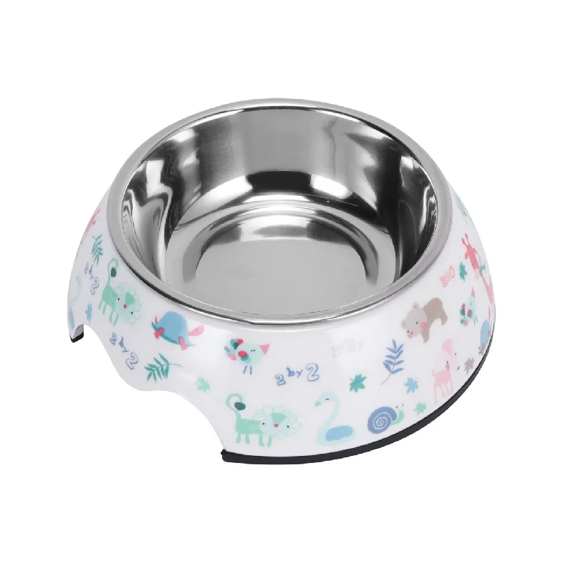 Melamine Animal Pattern Stainless Steel bowl with anti-slip circle on the bottom