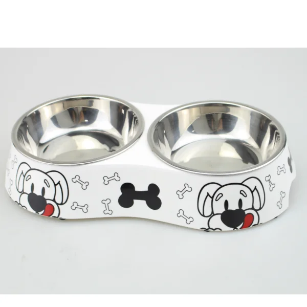 Melamine Bones Dog Stainless Steel Double bowl with anti-slip circle on the bottom