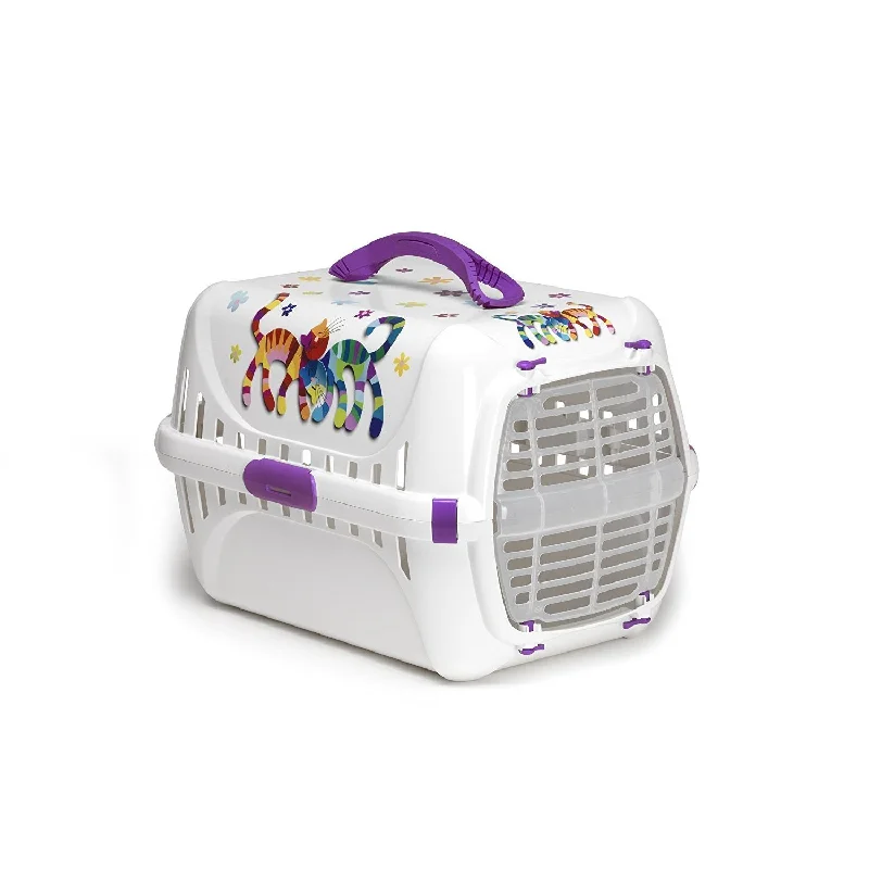 Moderna Trendy Pet Carrier with Plastic Door 'Friends Forever' Blueberry