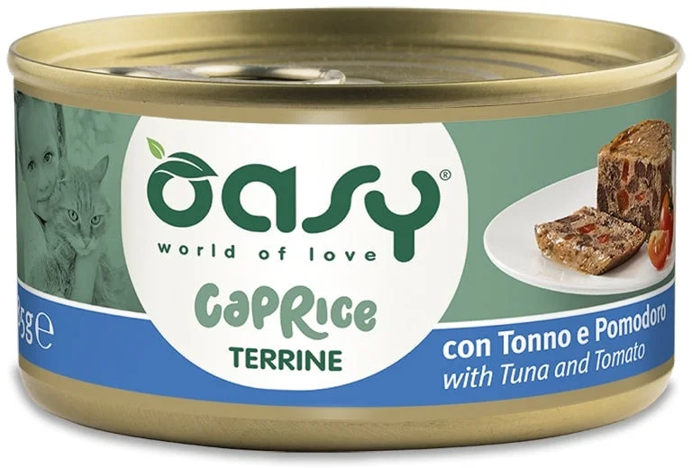 OASY CAPRICE Conservă pentru pisici, Terină cu Ton şi Roşii 85g