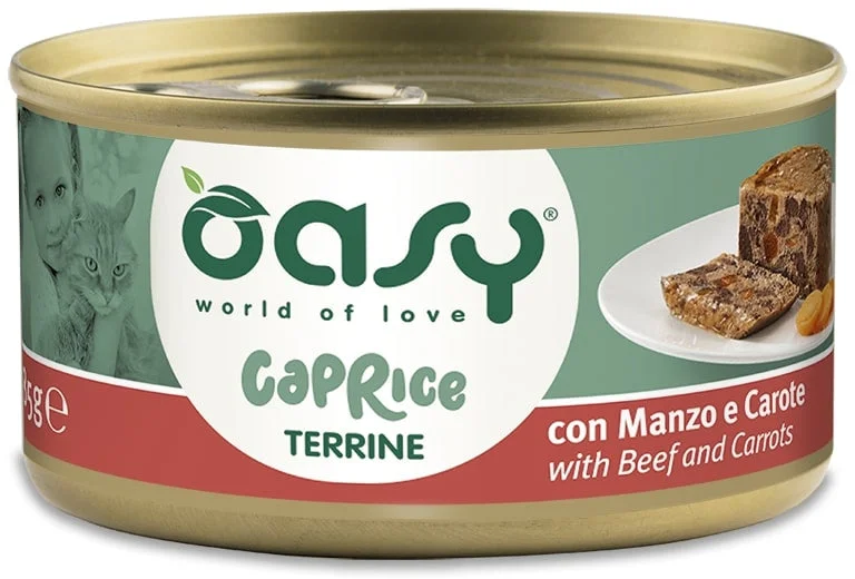 OASY CAPRICE Conservă pentru pisici, Terină cu Vită şi Morcovi 85g