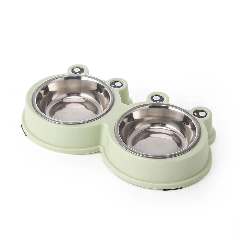 PETS CLUB FROG SHAPED DOUBLE BOWL - Green Medium