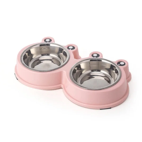 PETS CLUB FROG SHAPED DOUBLE BOWL - Pink Medium