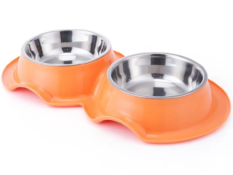 PETS CLUB PLASTIC DOUBLE BOWL ANTI-ANT WITH BOWL - Orange