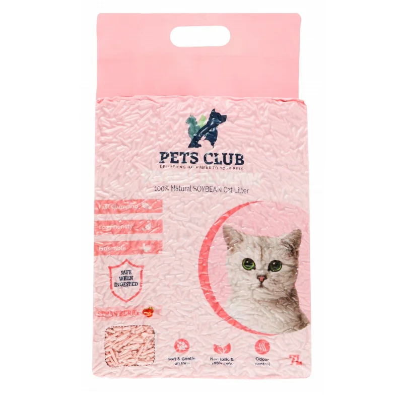 PETS CLUB SOYA BEAN CLUMPING CAT LITTER-STRAWBERRY -7L (2.5 Kg)