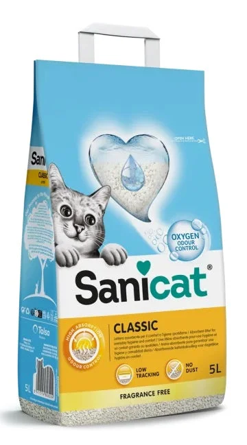 SANICAT Classic, upijajući mineralni pijesak za mačke, bezmirisni, 5l