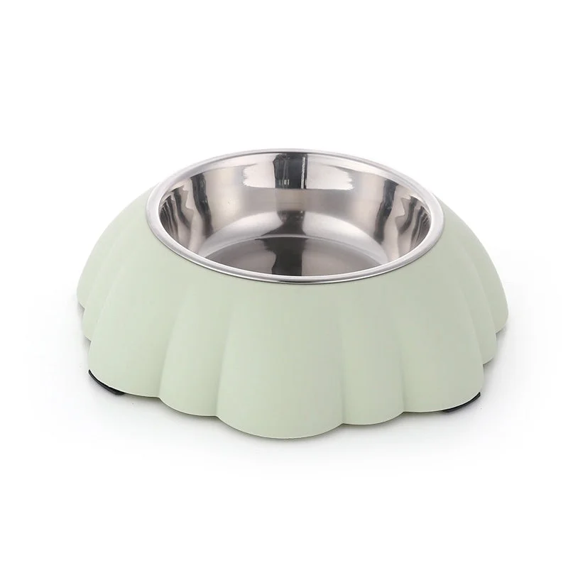 SINGLE DINING PET FEEDER WITH STAINLESS STEEL BOWL & NON SLIP RUBBER BOTTOM-GREEN- 21*21*6cm