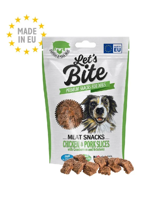 LET's Bite Meat Snacks, poslastica za pse, komadići piletine i svinjetine, 80g