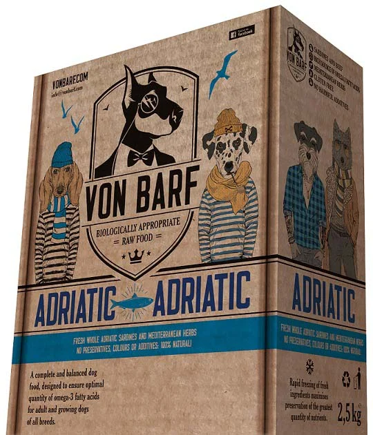 Von BARF Adriatic, sirova zamrznuta hrana za pse, 10x250g